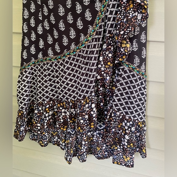 CHRISTIAN SIRIANO Boho chic ruffle midi Skirt sz S paisley foral mixed print EUC - Picture 8 of 9